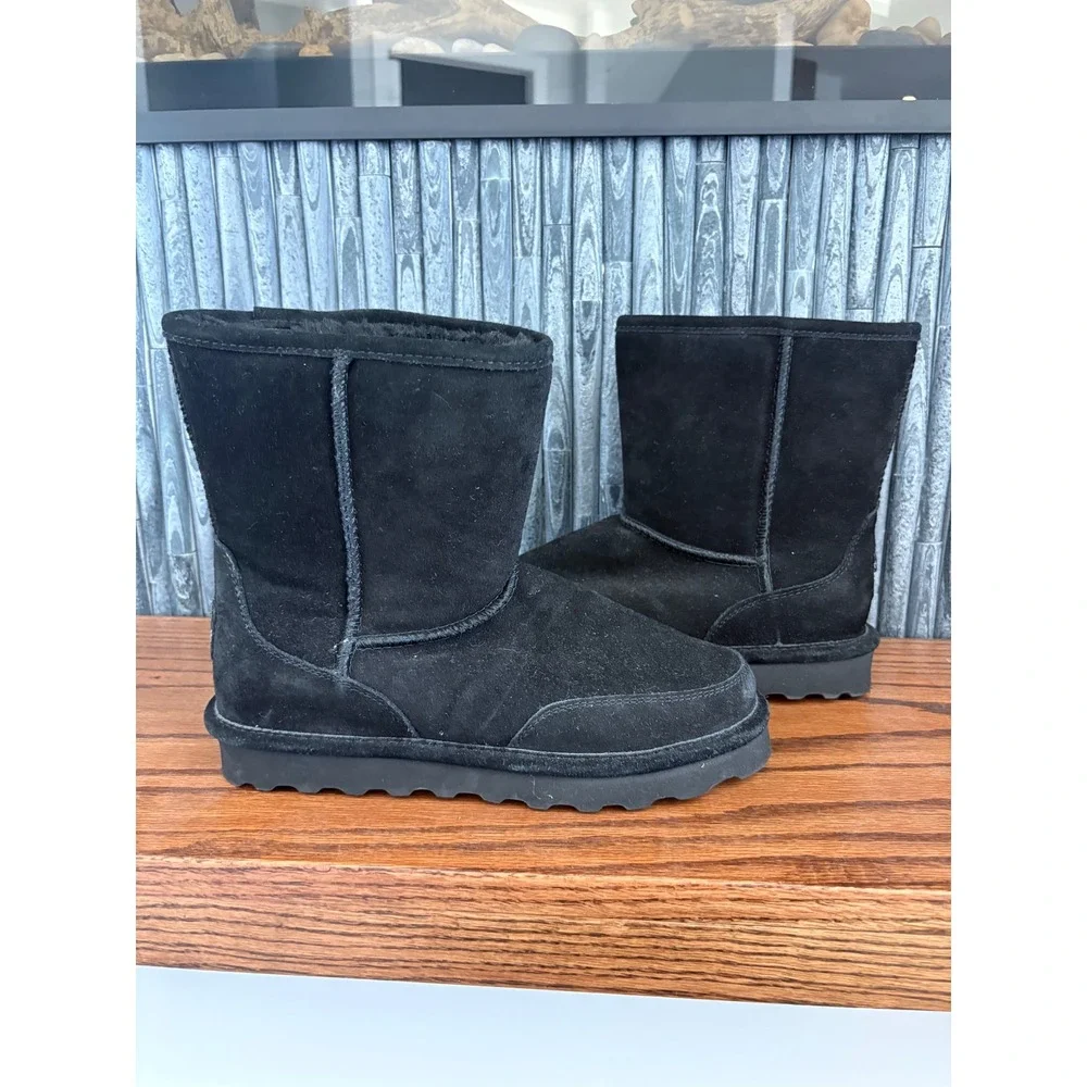 Bearpaw Patriot Mens Black Suede Sheepskin Wool Blend Fur Lined Boots Size 8